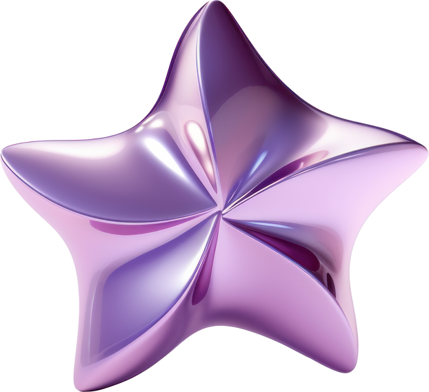 3d purple chrome metal shapes star isolated.